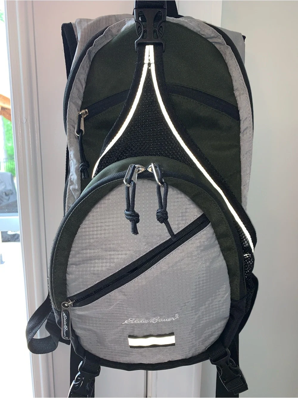 Eddie Bauer backpack small to medium green gray and black excellent condition